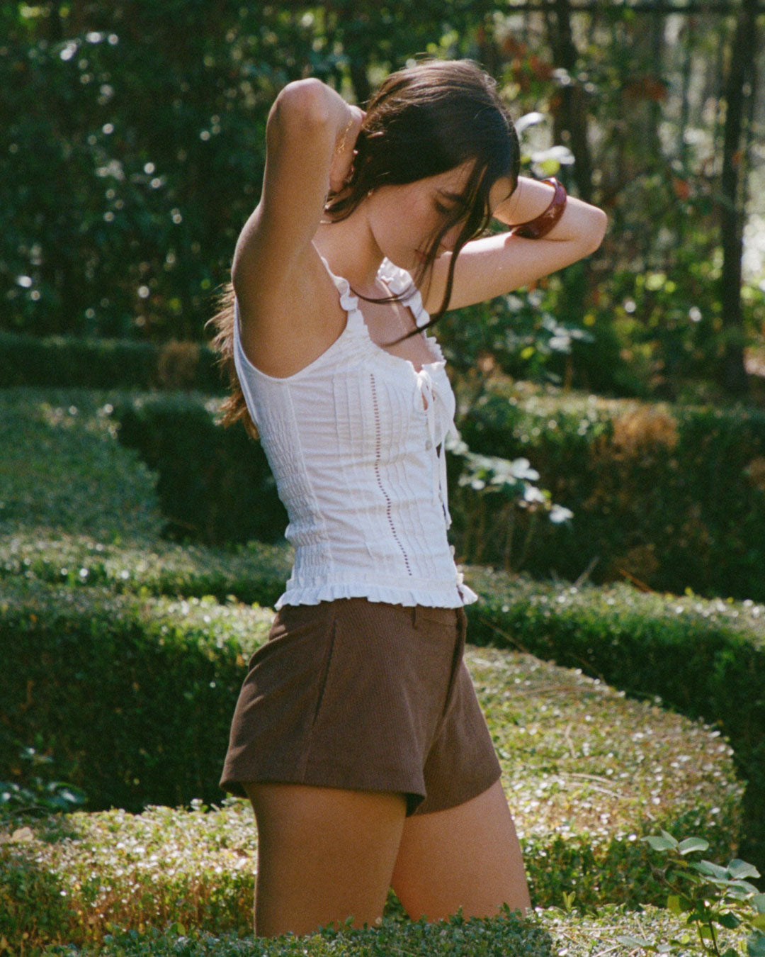 Anita Corduroy Short in Chocolate brown micro shorts with curved hem and A-line cut